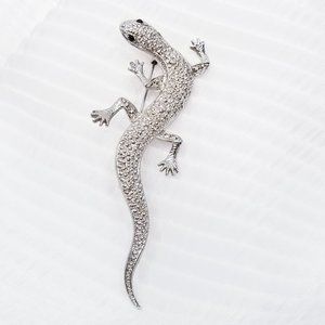 Vintage Sparkly Silver Tone Lizard Brooch/Pin